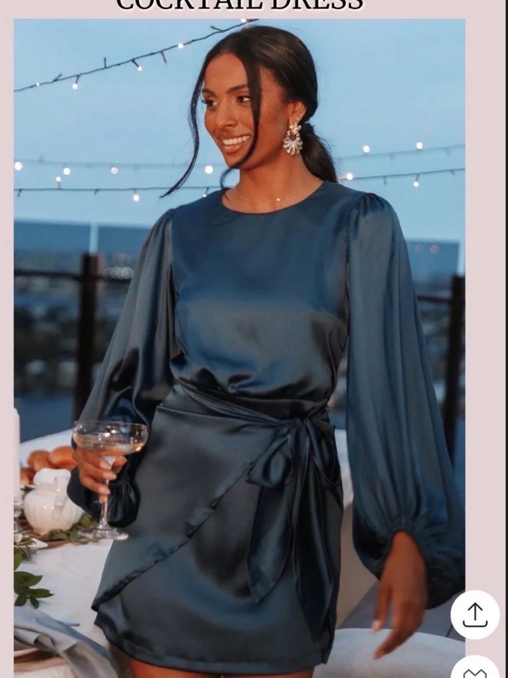 Petal & Pup Satin Wrap Cocktail Dress - Teal Blue
